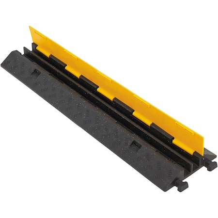 Global Industrial Cable Protector, 2 in H, 39 in L, 10 in W, 2 Channel, Rubber/Plastic, Black, Yellow 670615
